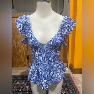 Blue & White Rayon Summer Top